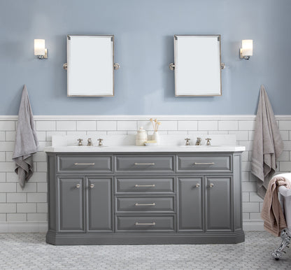 Palace 72 in. W Bath Vanity in Cashmere Grey with Quartz Vanity Top with White Basin | Water Creation