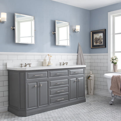 Palace 72 in. W Bath Vanity in Cashmere Grey with Quartz Vanity Top with White Basin | Water Creation