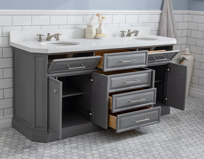 Palace 72 in. W Bath Vanity in Cashmere Grey with Quartz Vanity Top with White Basin | Water Creation