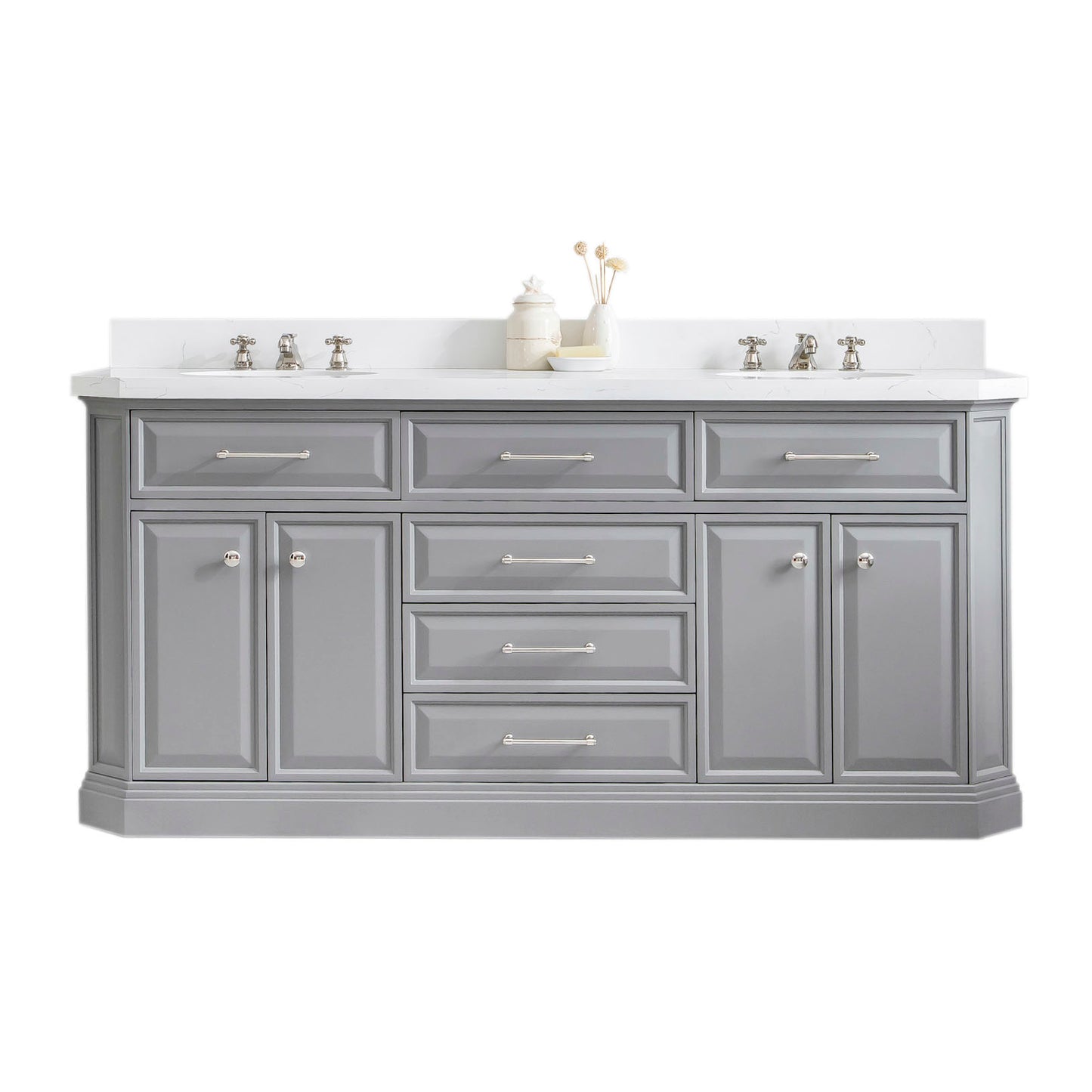 Palace 72 in. W Bath Vanity in Cashmere Grey with Quartz Vanity Top with White Basin | Water Creation