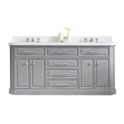 Palace 72 in. W Bath Vanity in Cashmere Grey with Quartz Vanity Top with White Basin | Water Creation