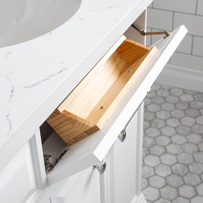 Palace 72 in. W Bath Vanity in Pure White with Quartz Vanity Top with White Basin | Water Creation