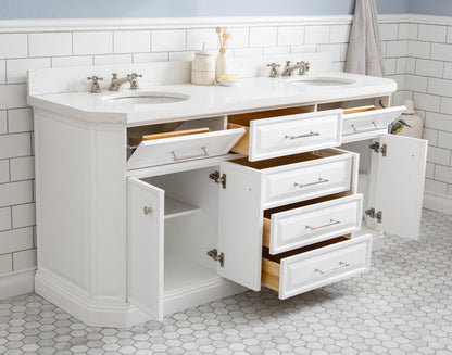 Palace 72 in. W Bath Vanity in Pure White with Quartz Vanity Top with White Basin | Water Creation