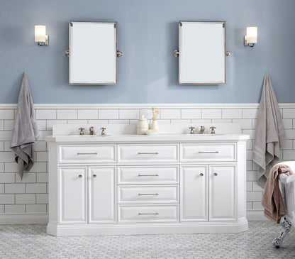 Palace 72 in. W Bath Vanity in Pure White with Quartz Vanity Top with White Basin | Water Creation
