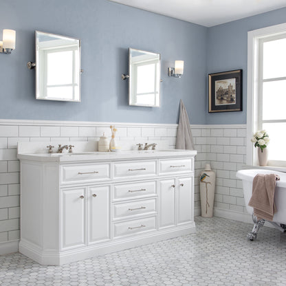 Palace 72 in. W Bath Vanity in Pure White with Quartz Vanity Top with White Basin | Water Creation