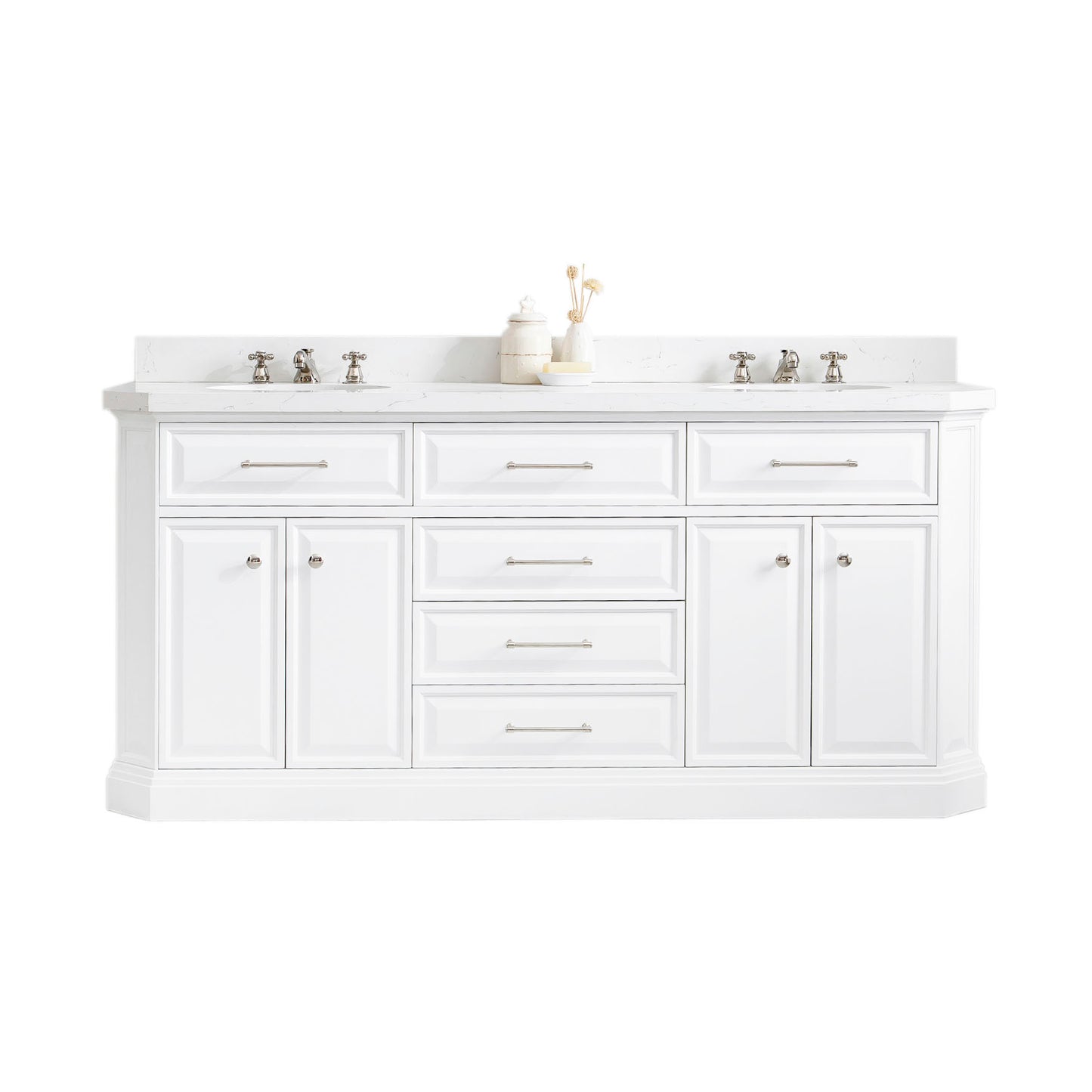 Palace 72 in. W Bath Vanity in Pure White with Quartz Vanity Top with White Basin | Water Creation