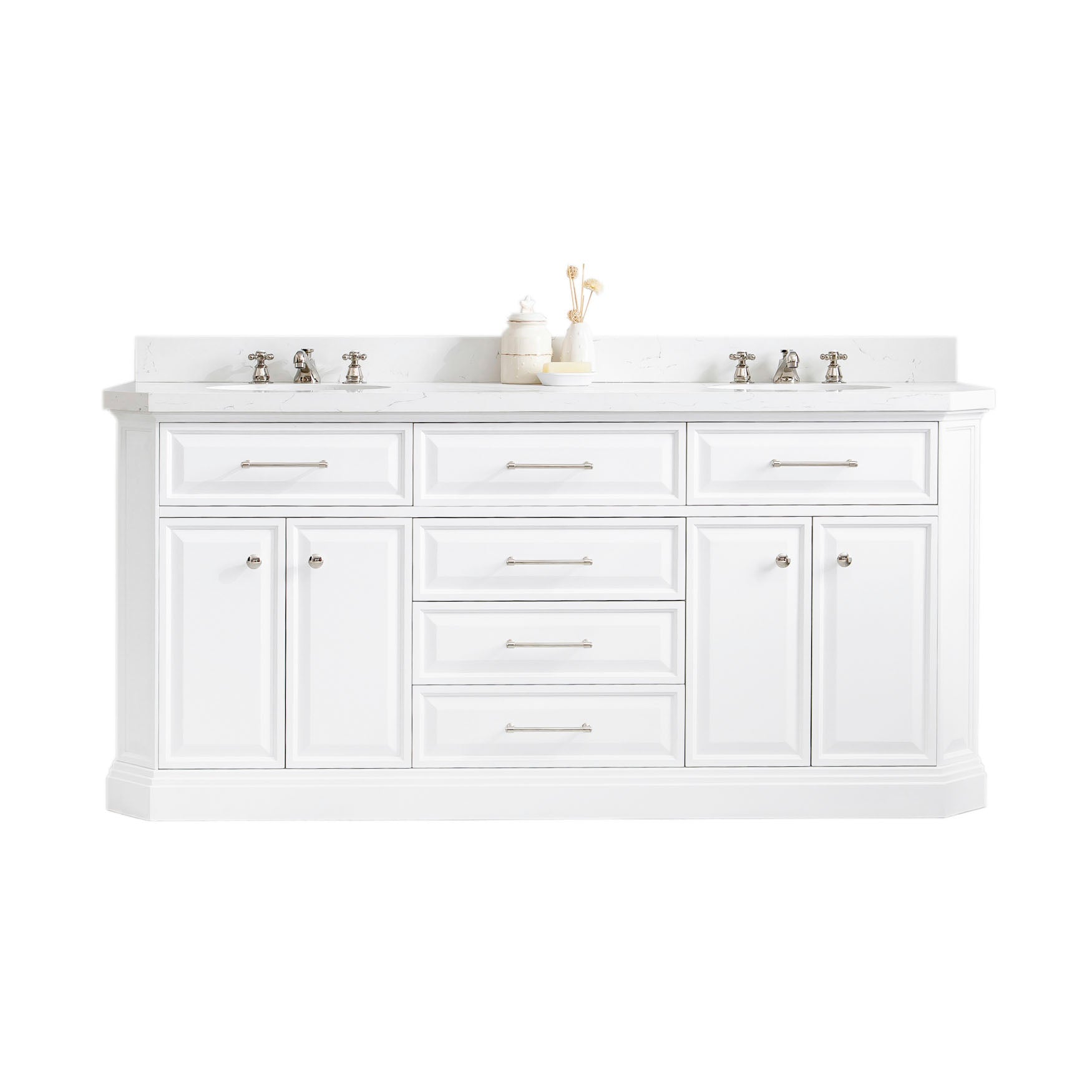 Palace 72 in. W Bath Vanity in Pure White with Quartz Vanity Top with White Basin | Water Creation