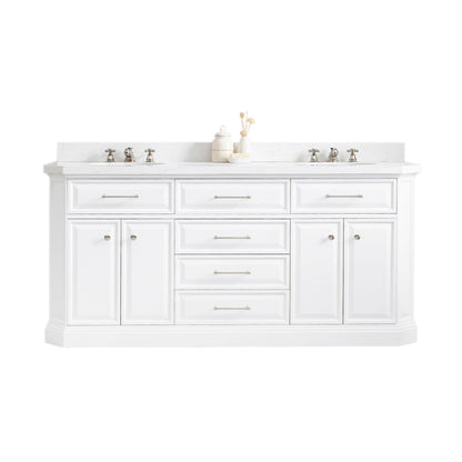 Palace 72 in. W Bath Vanity in Pure White with Quartz Vanity Top with White Basin | Water Creation