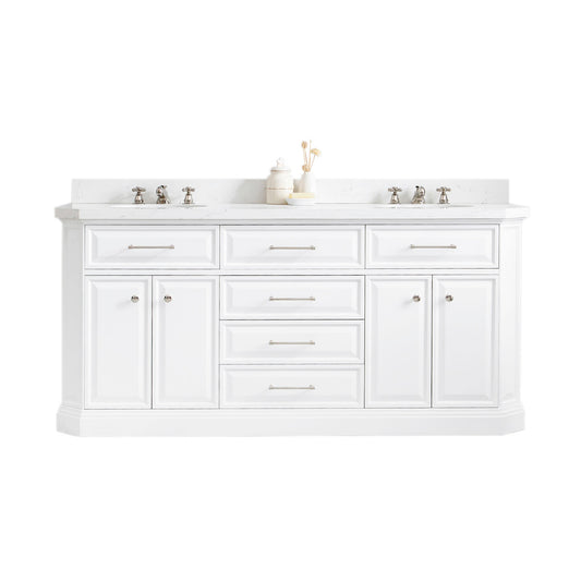 Palace 72 in. W Bath Vanity in Pure White with Quartz Vanity Top with White Basin | Water Creation