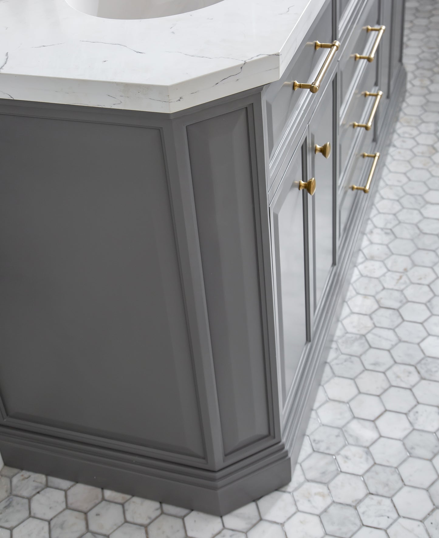 Palace 72 in. W Bath Vanity in Cashmere Grey with Quartz Vanity Top with White Basin | Water Creation