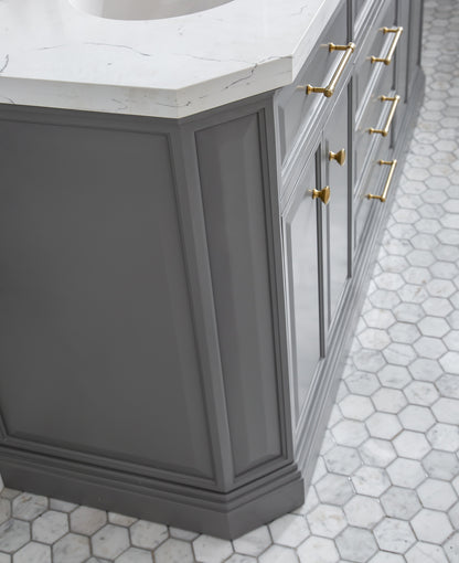 Palace 72 in. W Bath Vanity in Cashmere Grey with Quartz Vanity Top with White Basin | Water Creation