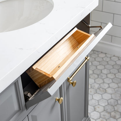 Palace 72 in. W Bath Vanity in Cashmere Grey with Quartz Vanity Top with White Basin | Water Creation