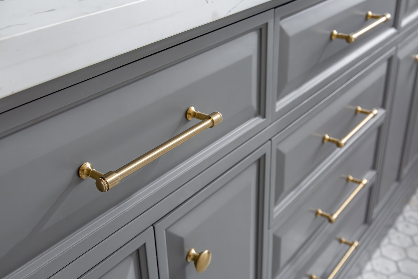 Palace 72 in. W Bath Vanity in Cashmere Grey with Quartz Vanity Top with White Basin | Water Creation