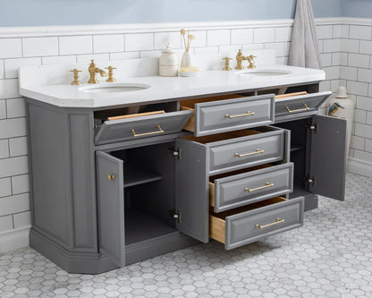 Palace 72 in. W Bath Vanity in Cashmere Grey with Quartz Vanity Top with White Basin | Water Creation