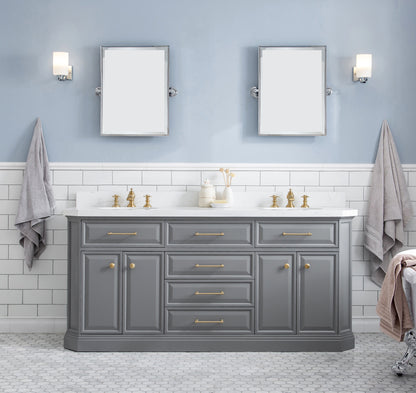 Palace 72 in. W Bath Vanity in Cashmere Grey with Quartz Vanity Top with White Basin | Water Creation