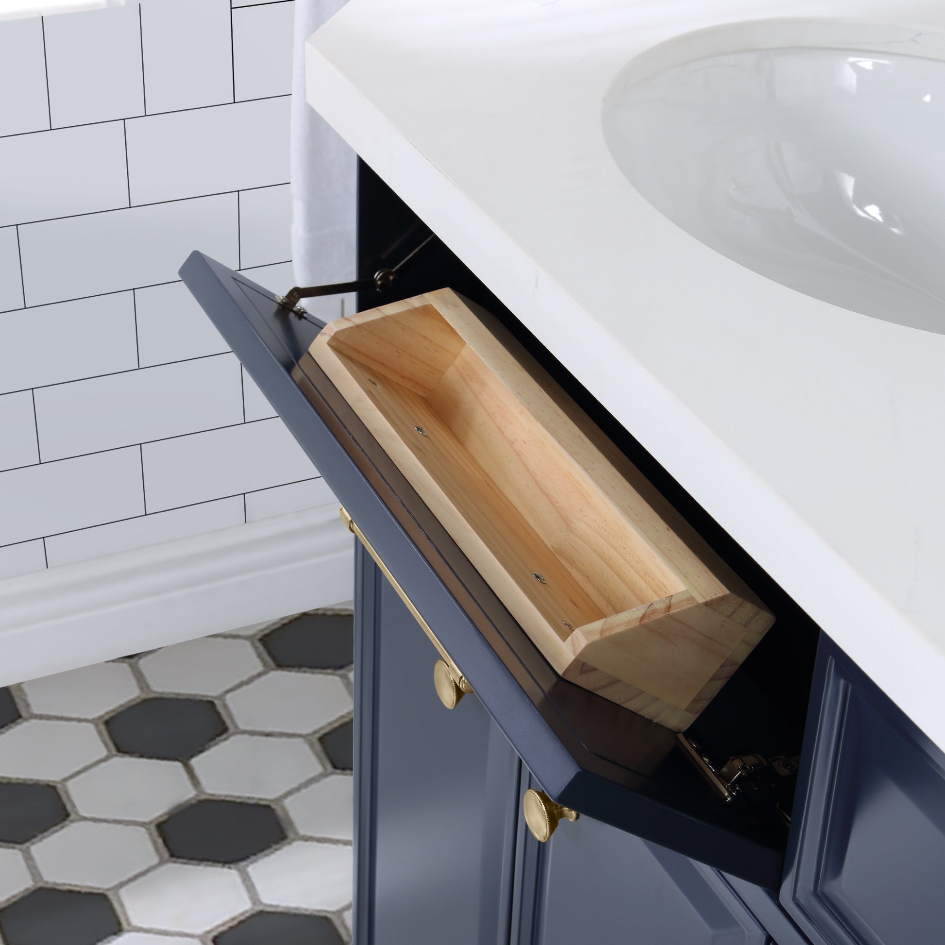 Palace 72 in. Vanity in Monarch Blue with Quartz Vanity Top in White with White Basins | Water Creation