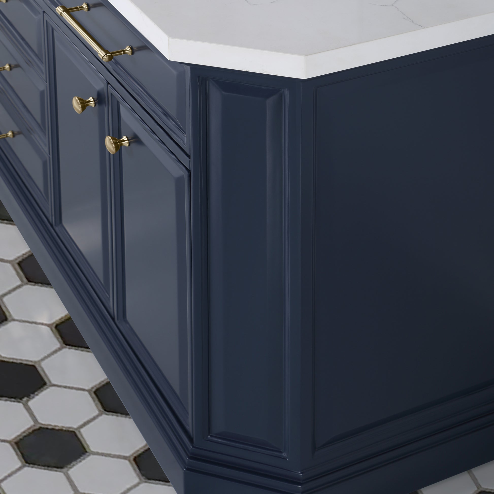 Palace 72 in. Vanity in Monarch Blue with Quartz Vanity Top in White with White Basins | Water Creation