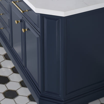 Palace 72 in. Vanity in Monarch Blue with Quartz Vanity Top in White with White Basins | Water Creation