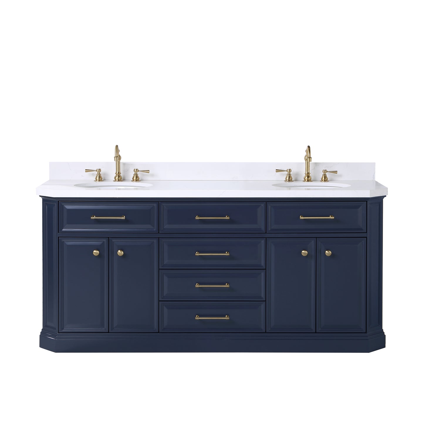 Palace 72 in. Vanity in Monarch Blue with Quartz Vanity Top in White with White Basins | Water Creation