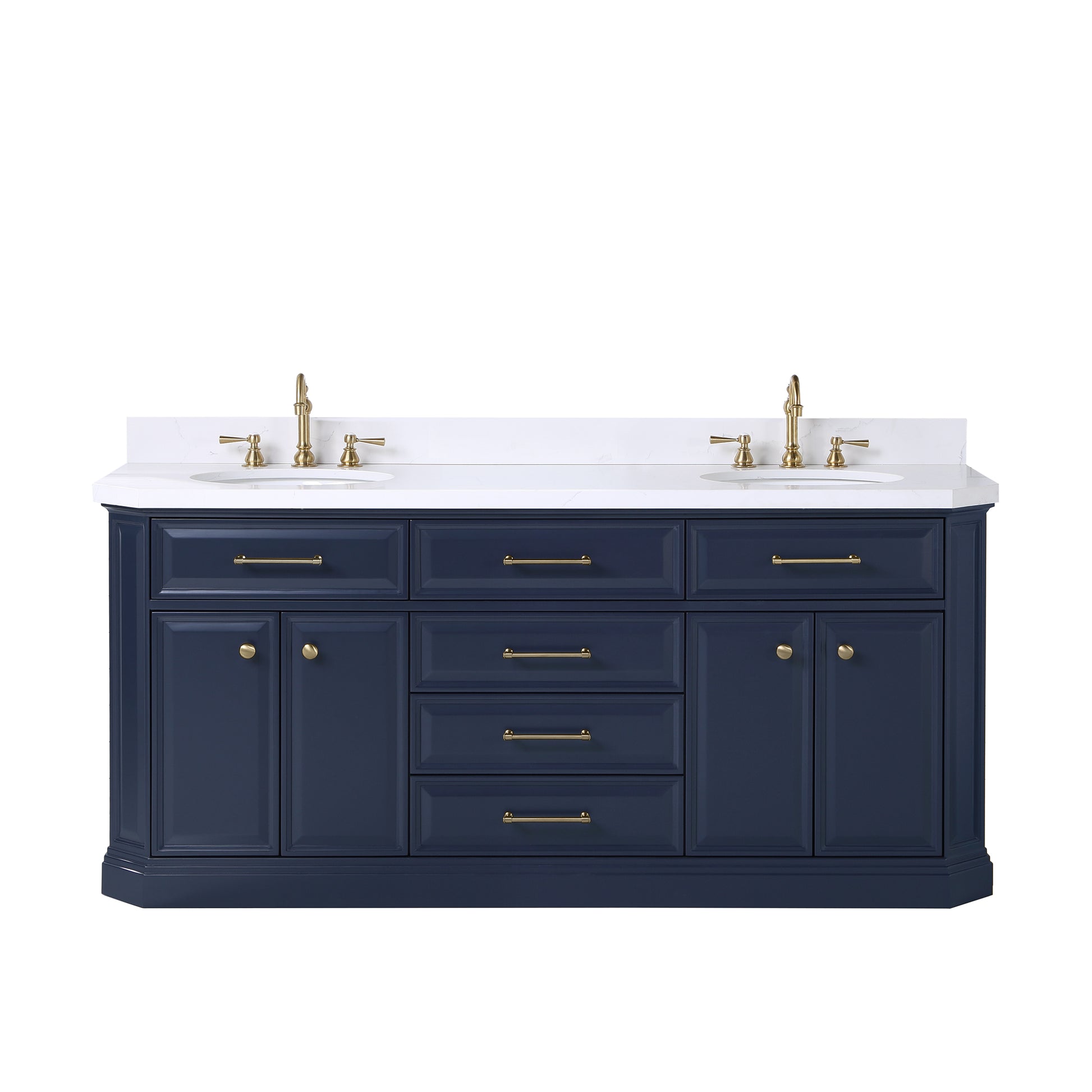 Palace 72 in. Vanity in Monarch Blue with Quartz Vanity Top in White with White Basins | Water Creation