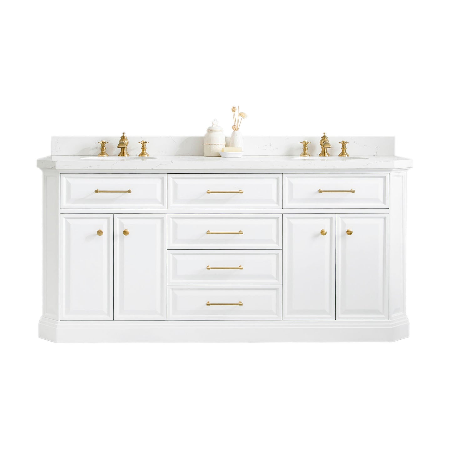 Palace 72 in. W Bath Vanity in Pure White with Quartz Vanity Top with White Basin | Water Creation