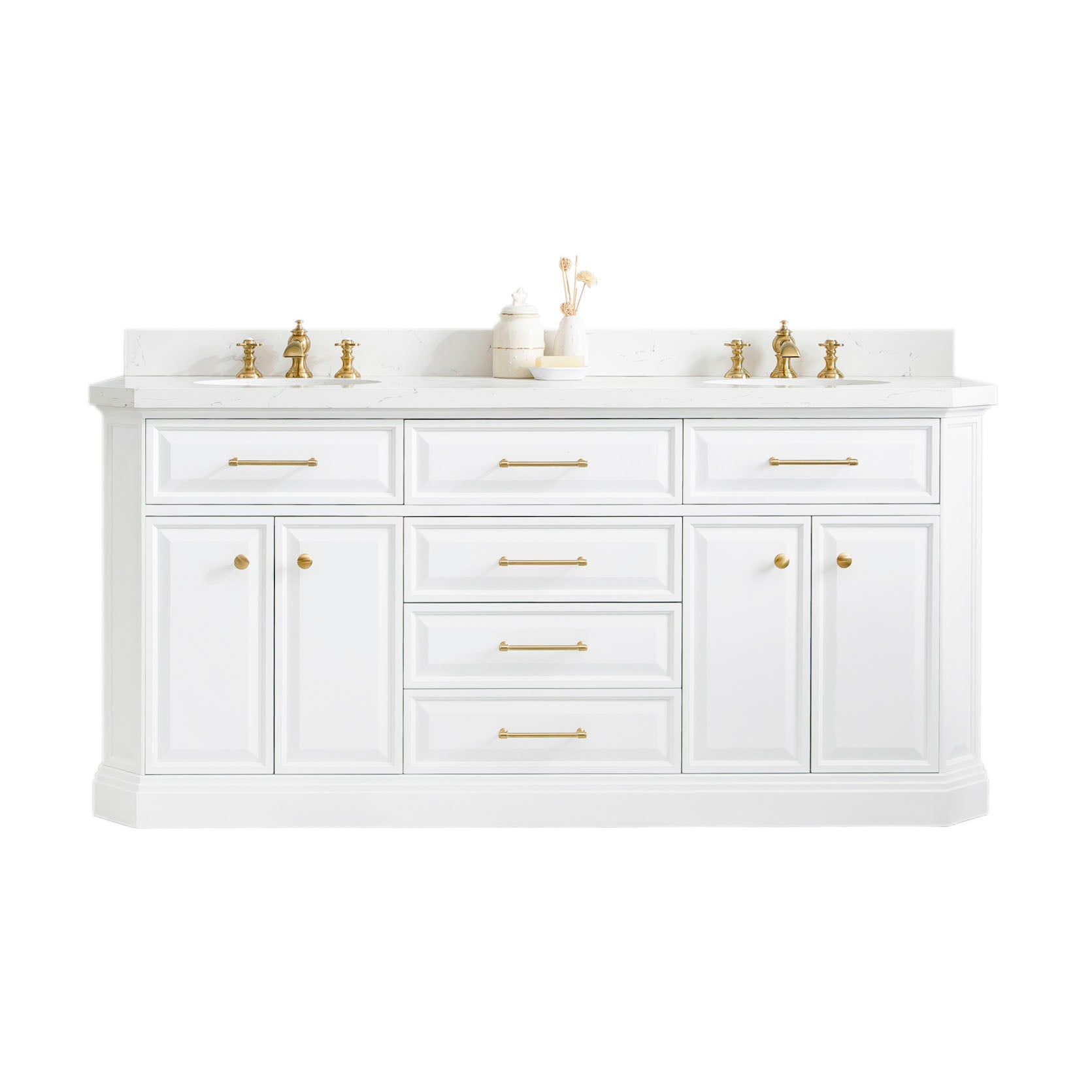 Palace 72 in. W Bath Vanity in Pure White with Quartz Vanity Top with White Basin | Water Creation