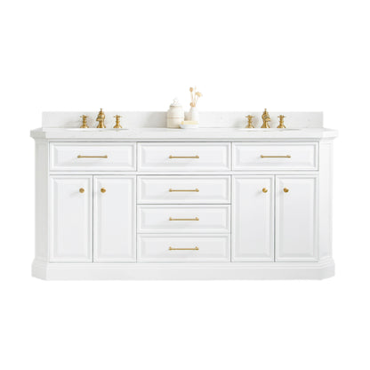 Palace 72 in. W Bath Vanity in Pure White with Quartz Vanity Top with White Basin | Water Creation