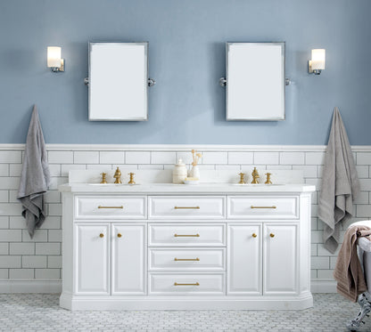 Palace 72 in. W Bath Vanity in Pure White with Quartz Vanity Top with White Basin | Water Creation
