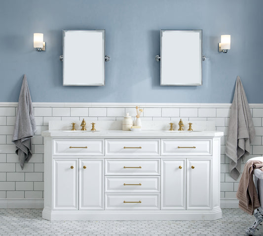 Palace 72 in. W Bath Vanity in Pure White with Quartz Vanity Top with White Basin | Water Creation