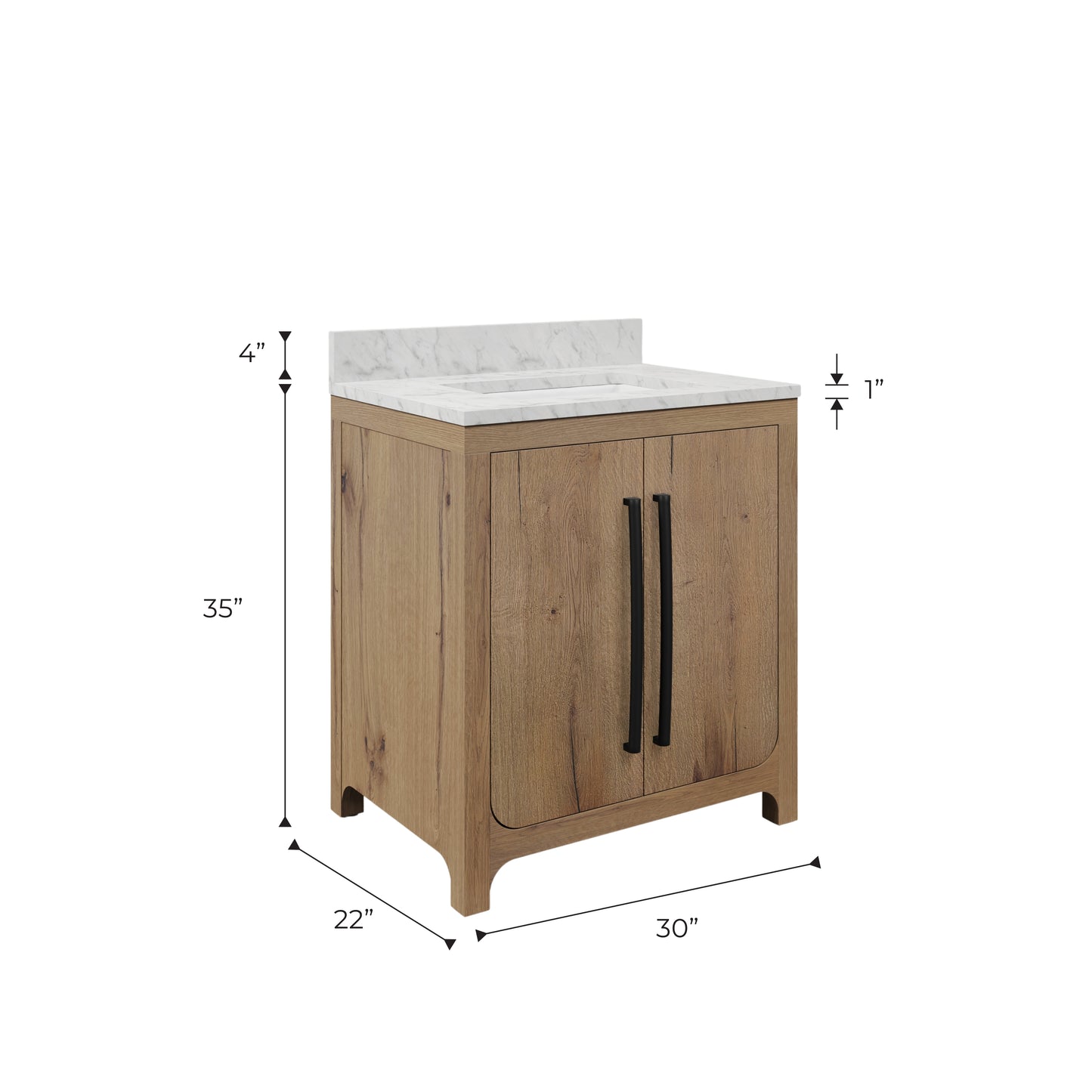 Perris 30 in. Single Sink Bath Vanity in Weathered Oak with Carrara White Engineered Stone Top | Water Creation
