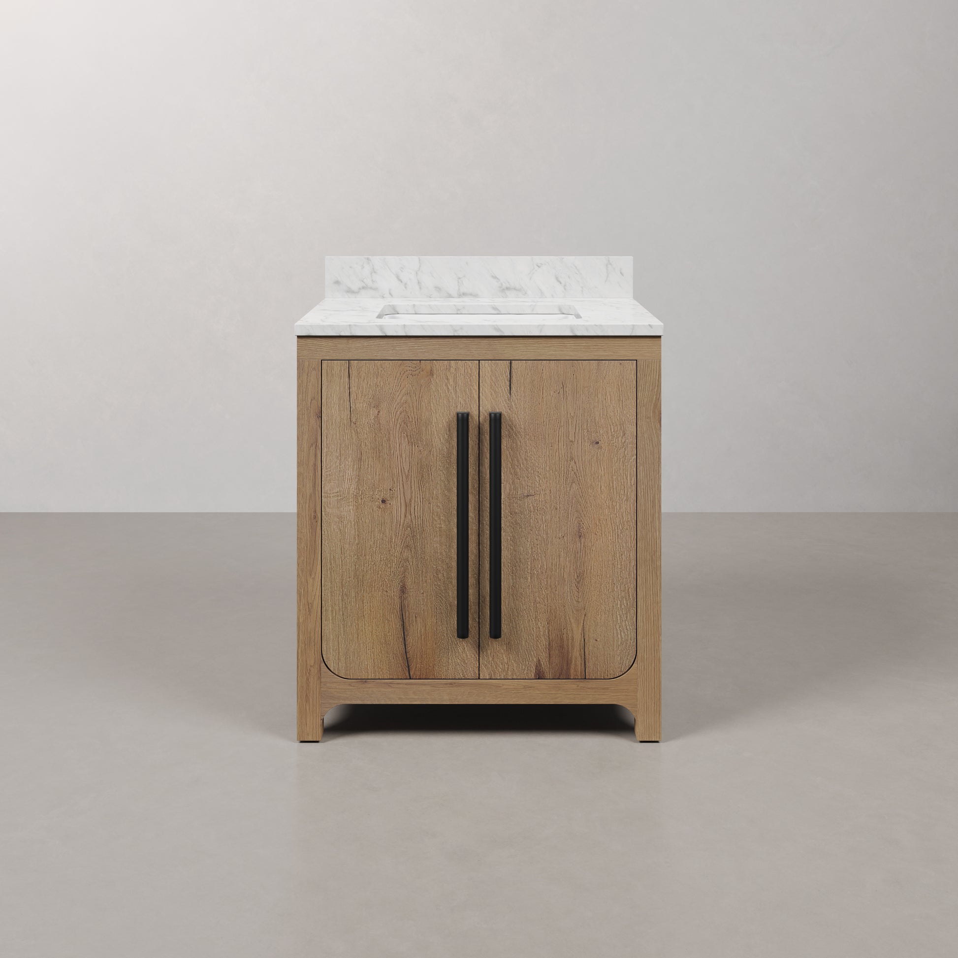Perris 30 in. Single Sink Bath Vanity in Weathered Oak with Carrara White Engineered Stone Top | Water Creation