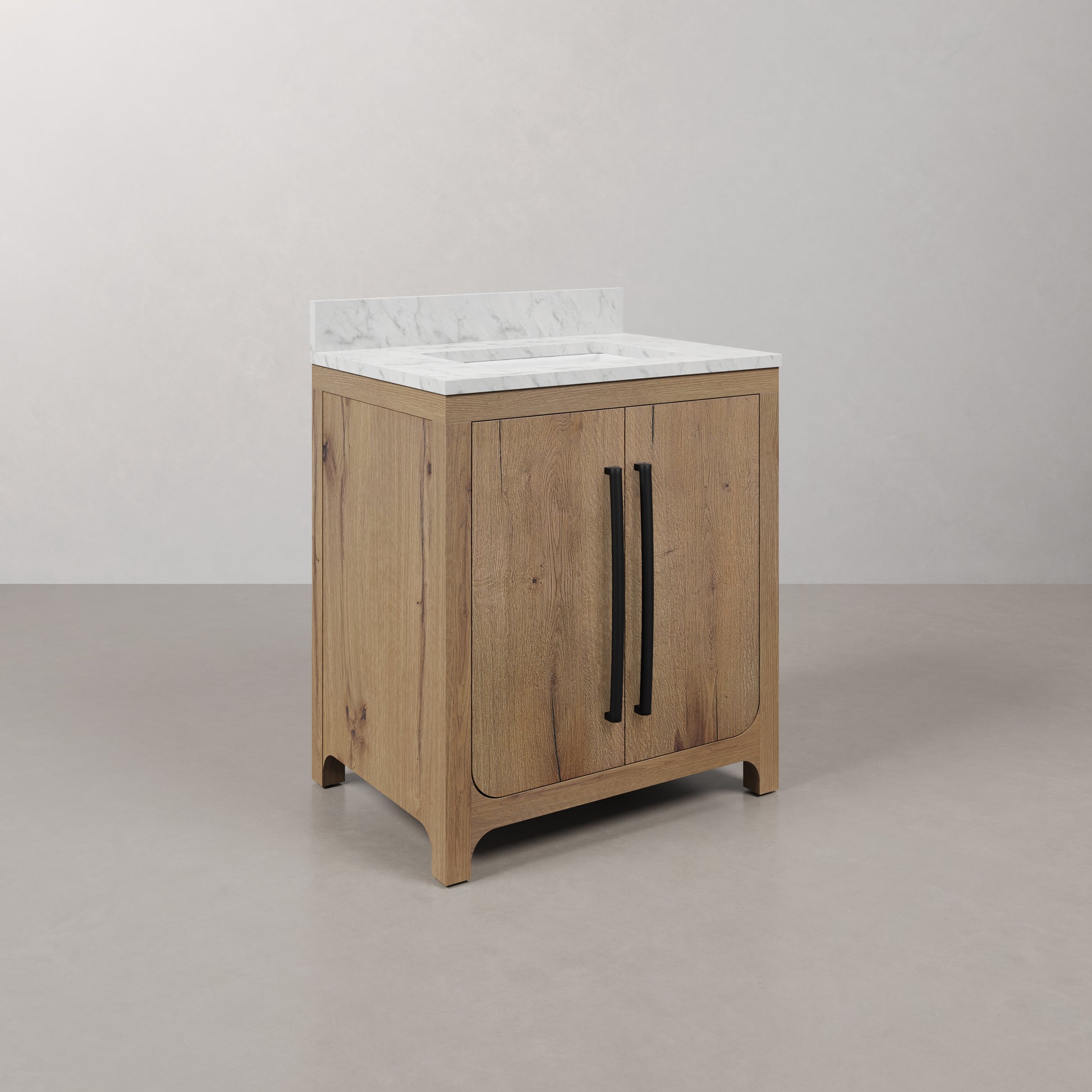 Perris 30 in. Single Sink Bath Vanity in Weathered Oak with Carrara White Engineered Stone Top | Water Creation