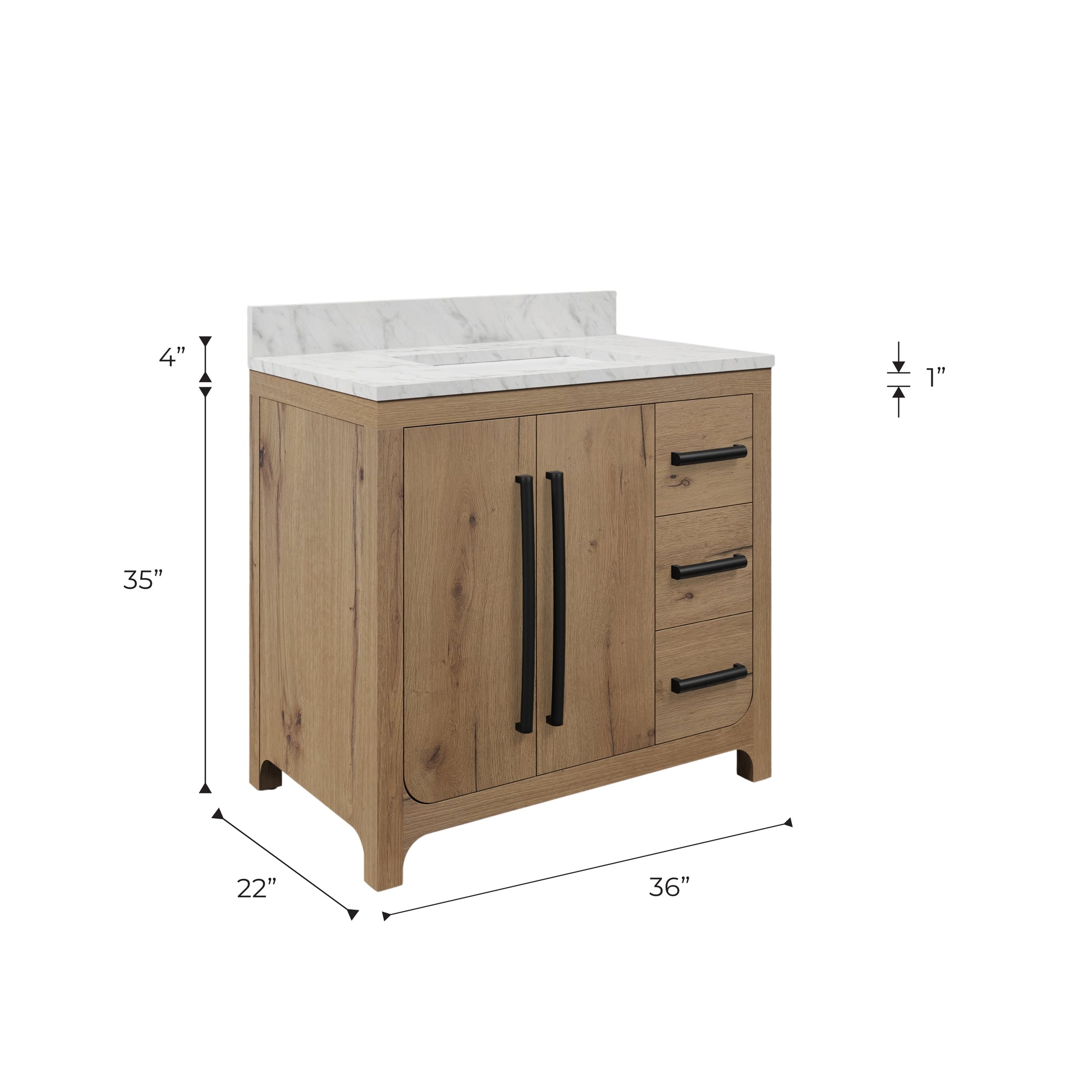 Perris 36 in. Single Sink Bath Vanity in Weathered Oak with Carrara White Engineered Stone Top | Water Creation