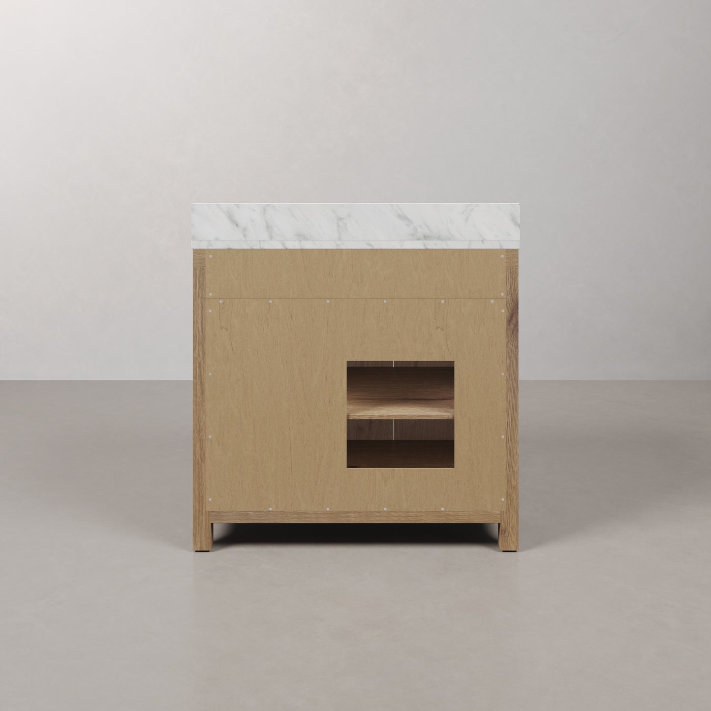 Perris 36 in. Single Sink Bath Vanity in Weathered Oak with Carrara White Engineered Stone Top | Water Creation