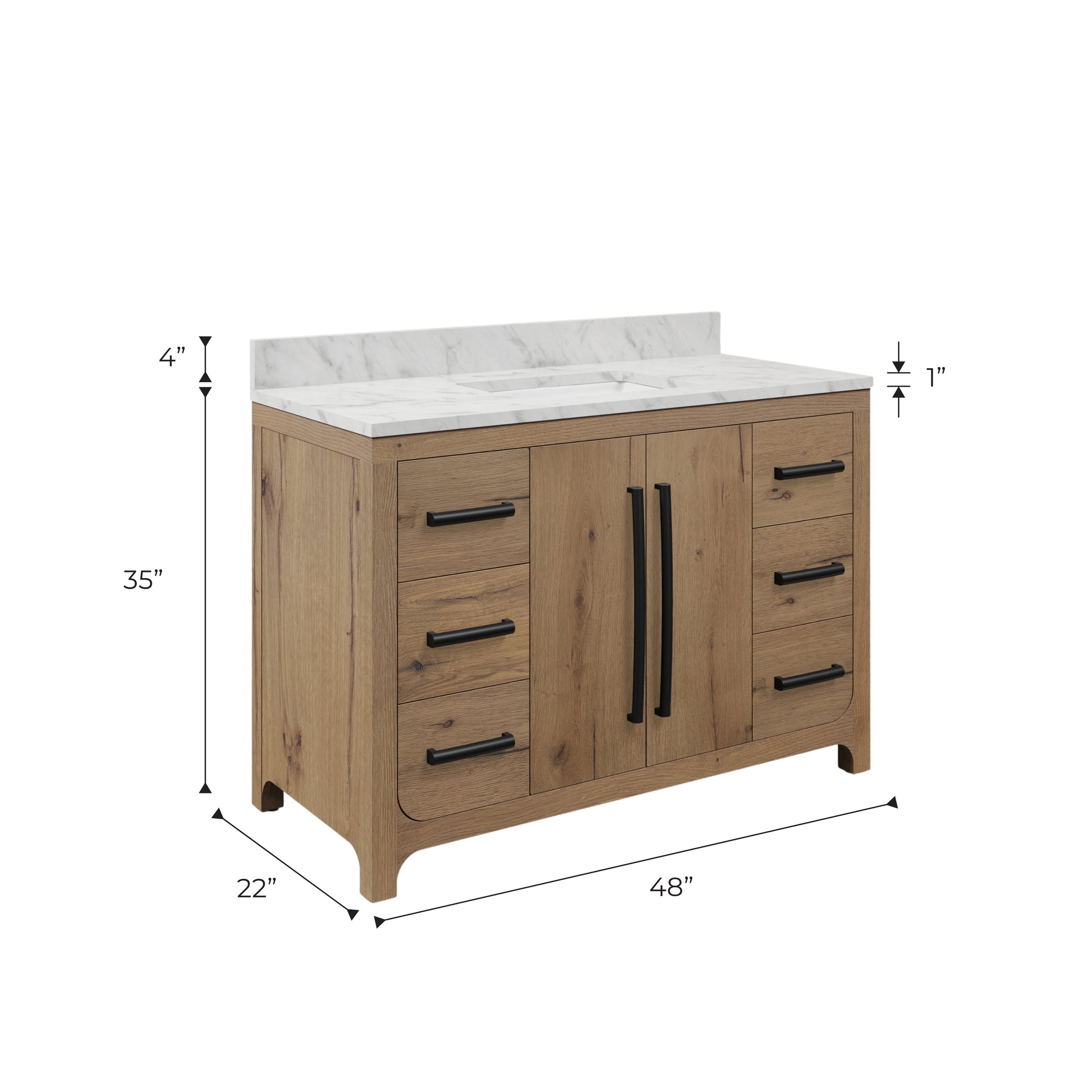 Perris 48 in. Single Sink Bath Vanity in Weathered Oak with Carrara White Engineered Stone Top | Water Creation