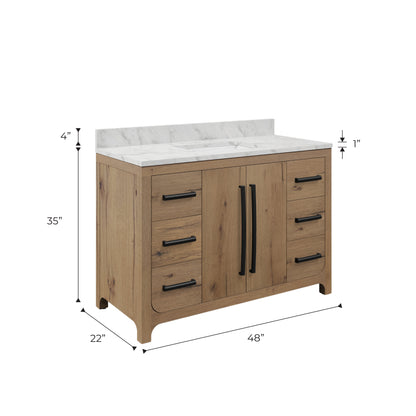 Perris 48 in. Single Sink Bath Vanity in Weathered Oak with Carrara White Engineered Stone Top | Water Creation