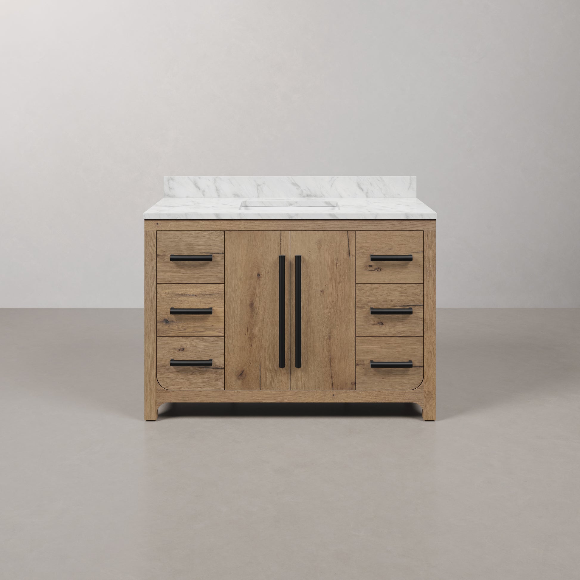 Perris 48 in. Single Sink Bath Vanity in Weathered Oak with Carrara White Engineered Stone Top | Water Creation
