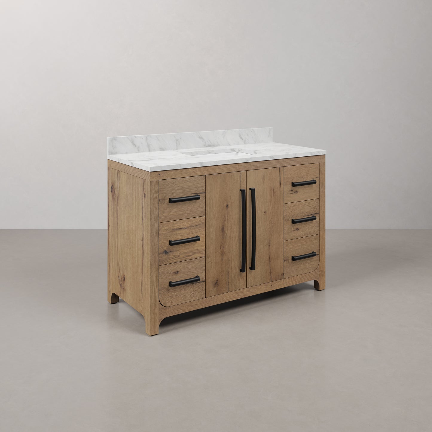 Perris 48 in. Single Sink Bath Vanity in Weathered Oak with Carrara White Engineered Stone Top | Water Creation