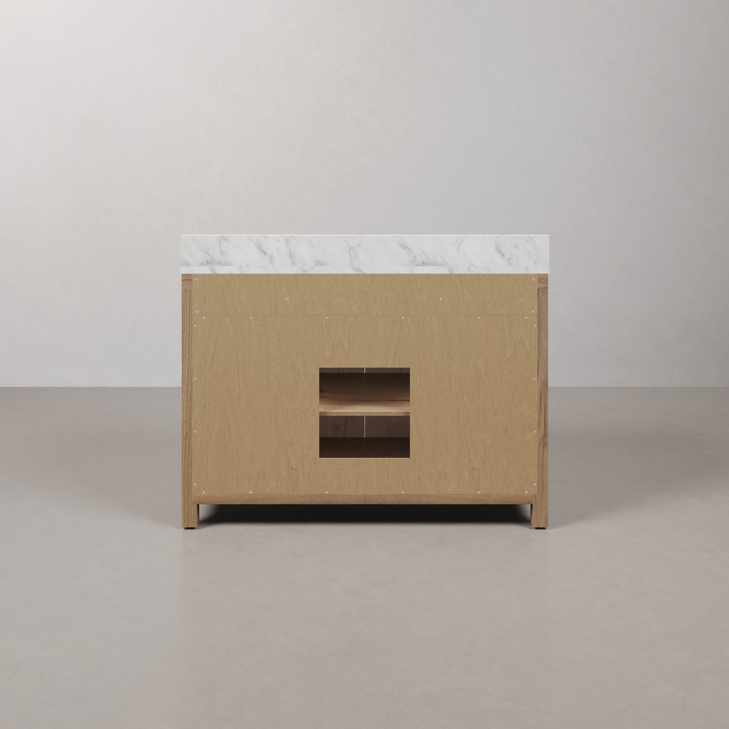Perris 48 in. Single Sink Bath Vanity in Weathered Oak with Carrara White Engineered Stone Top | Water Creation