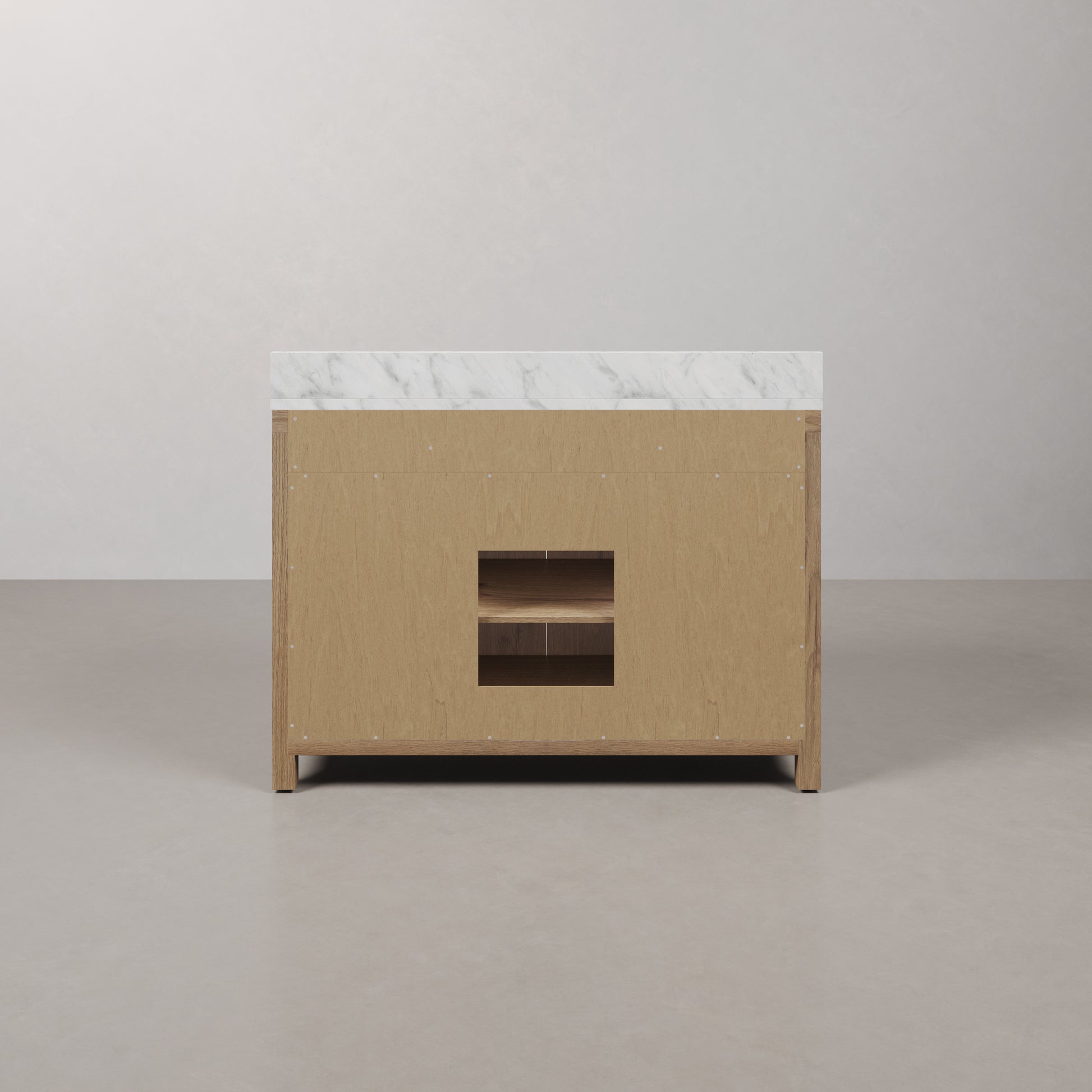 Perris 48 in. Single Sink Bath Vanity in Weathered Oak with Carrara White Engineered Stone Top | Water Creation