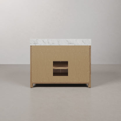 Perris 48 in. Single Sink Bath Vanity in Weathered Oak with Carrara White Engineered Stone Top | Water Creation