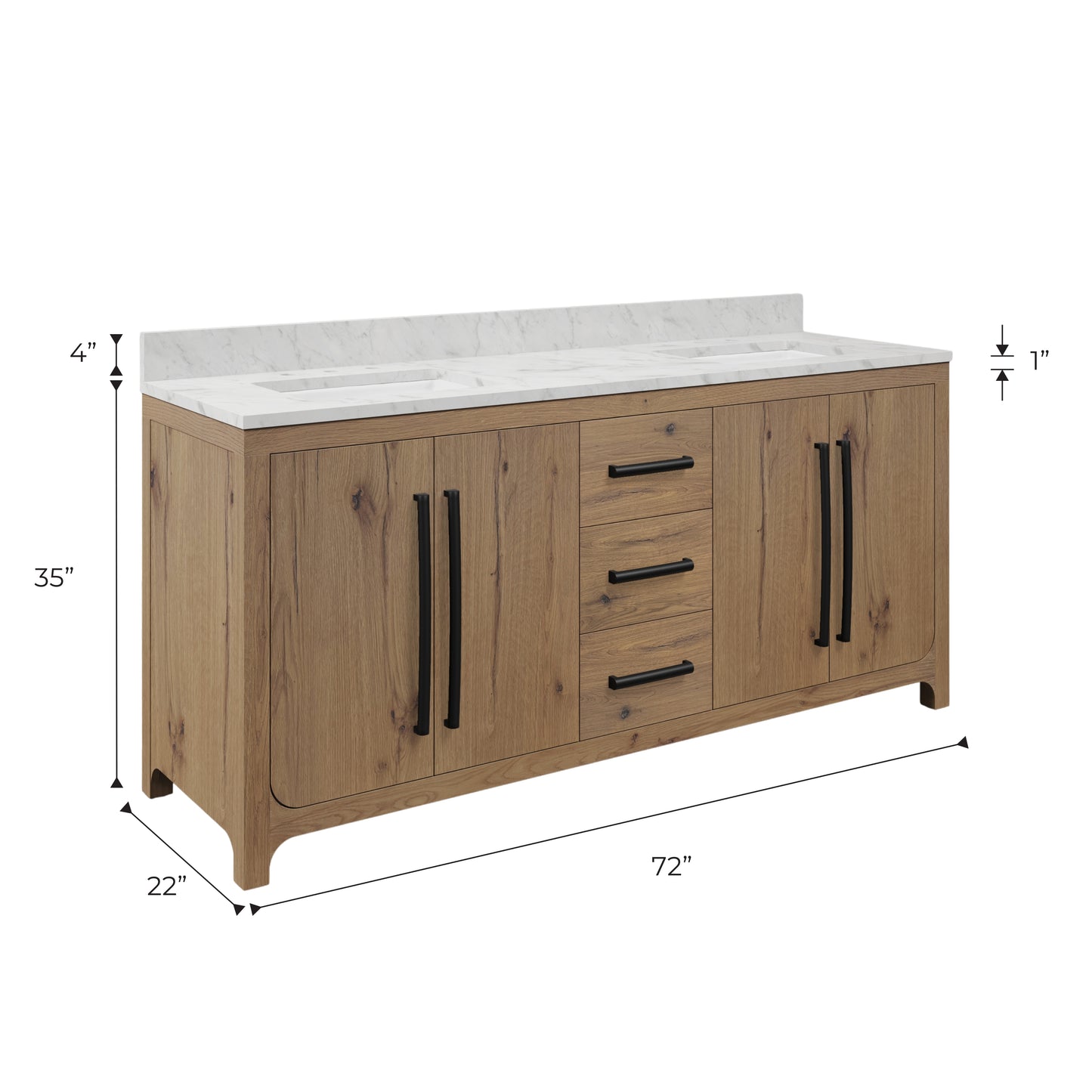 Perris 72 in. Double Sinks Bath Vanity in Weathered Oak with Carrara White Engineered Stone Top | Water Creation