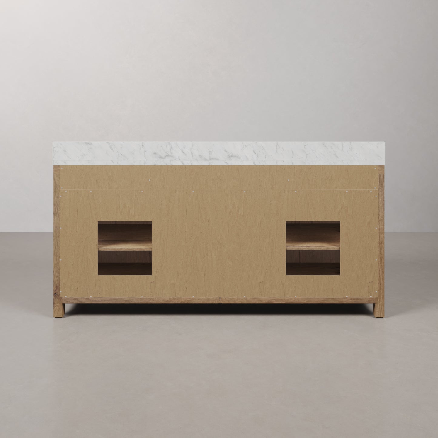 Perris 72 in. Double Sinks Bath Vanity in Weathered Oak with Carrara White Engineered Stone Top | Water Creation