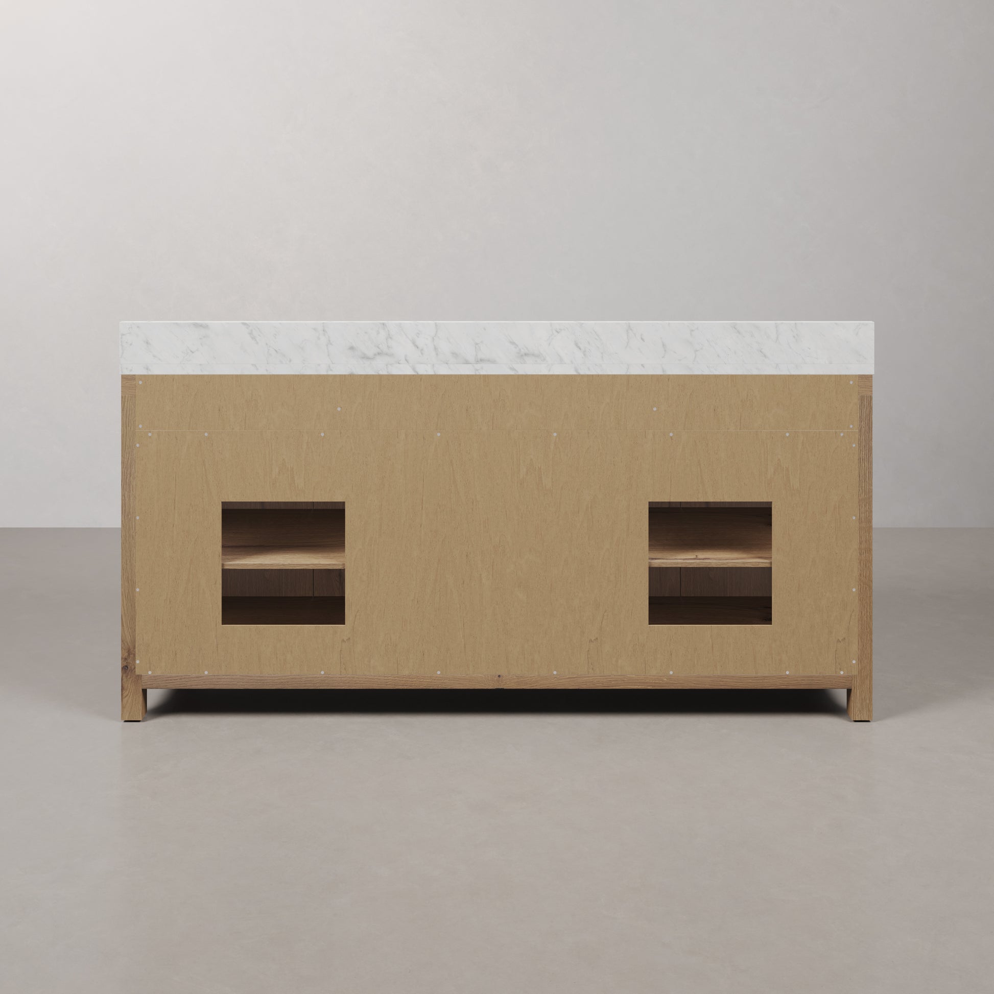 Perris 72 in. Double Sinks Bath Vanity in Weathered Oak with Carrara White Engineered Stone Top | Water Creation