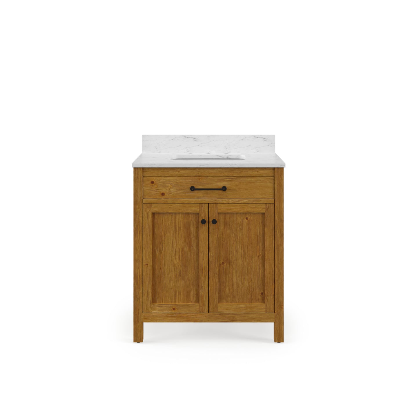Pista 30 in. Single Sink Freestanding Sierra Oak Bath Vanity with Cararara White Engineered Marble Top (Assembled) | Water Creation