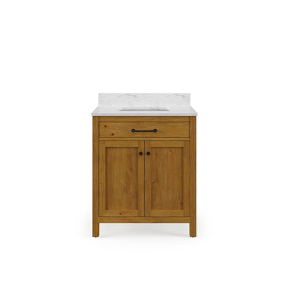Pista 30 in. Single Sink Freestanding Sierra Oak Bath Vanity with Cararara White Engineered Marble Top (Assembled) | Water Creation