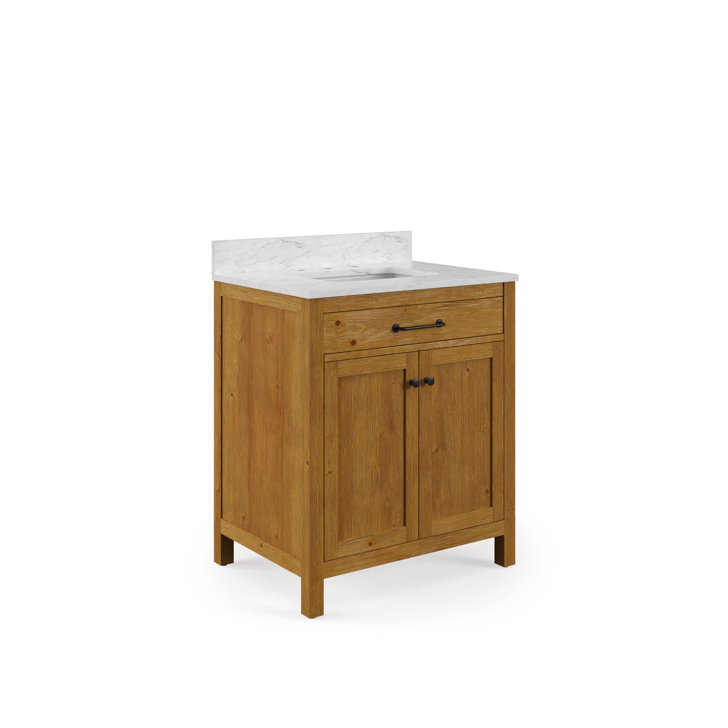 Pista 30 in. Single Sink Freestanding Sierra Oak Bath Vanity with Cararara White Engineered Marble Top (Assembled) | Water Creation