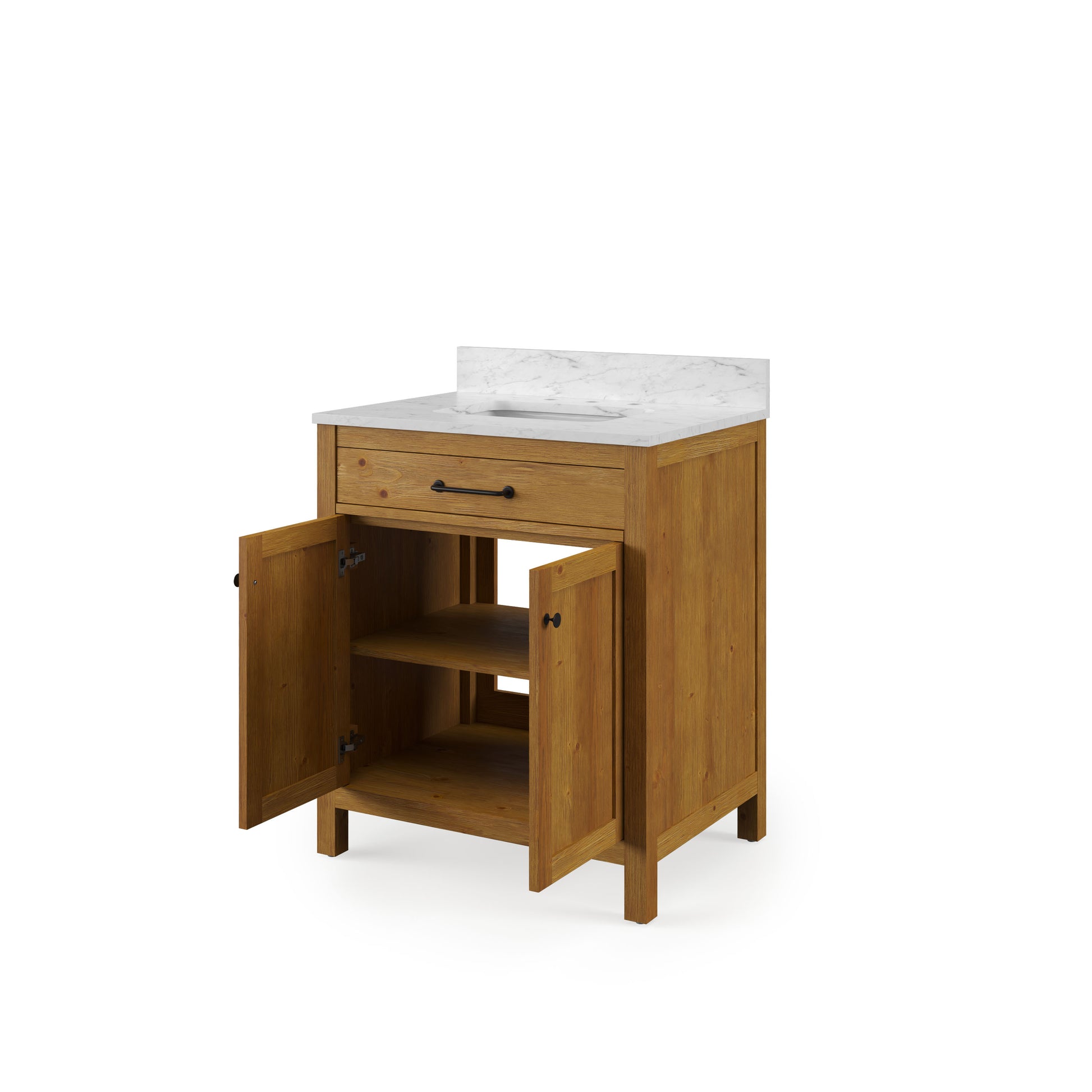 Pista 30 in. Single Sink Freestanding Sierra Oak Bath Vanity with Cararara White Engineered Marble Top (Assembled) | Water Creation