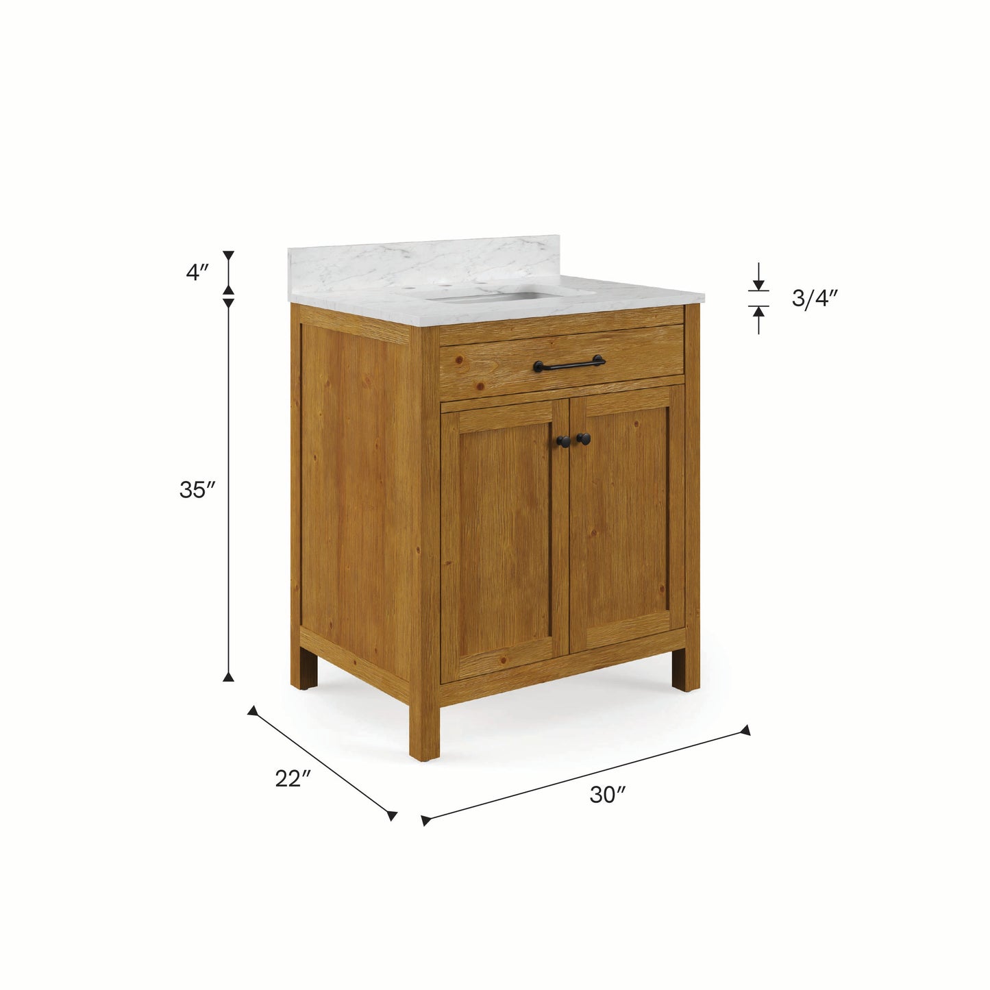 Pista 30 in. Single Sink Freestanding Sierra Oak Bath Vanity with Cararara White Engineered Marble Top (Assembled) | Water Creation