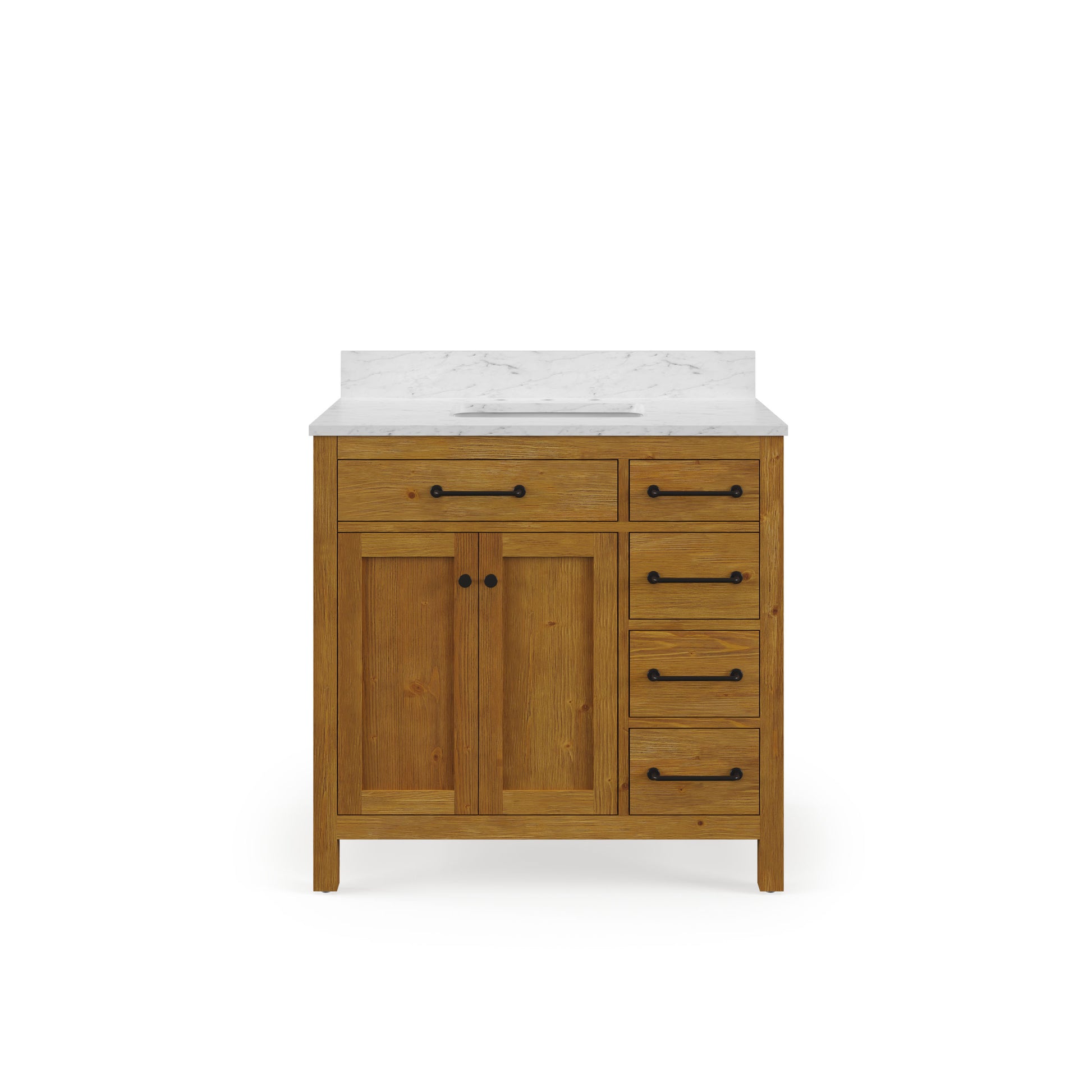 Pista 36 in. Single Sink Freestanding Sierra Oak Bath Vanity with Cararara White Engineered Marble Top (Assembled) | Water Creation